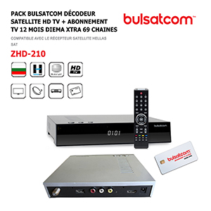 Pack Bulsatcom Dcodeur Satellite HD TV ZHD-210 + Abonnement TV 12 Mois 69 chaines, Basic  Diema XTRA Bulgarie Hellas 39Est
